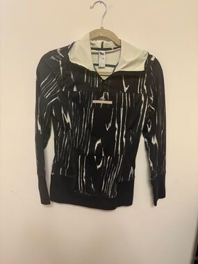 Adidas by Stella McCartney Half-Zip Running Hoodie Black White Abstract Print S